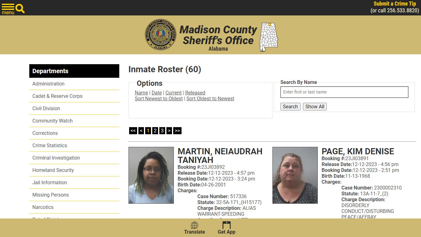 Released Inmates Booking Date Descending - Madison County Sheriff's Office